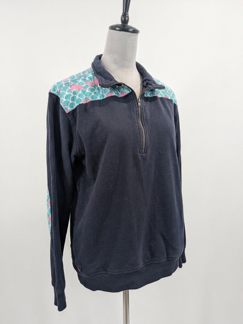 Simply Southern Navy Floral Quarter Zip Pullover Sweatshirt Size Medium